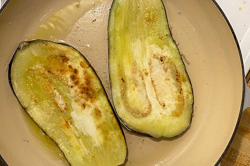 eggplant frying in oil