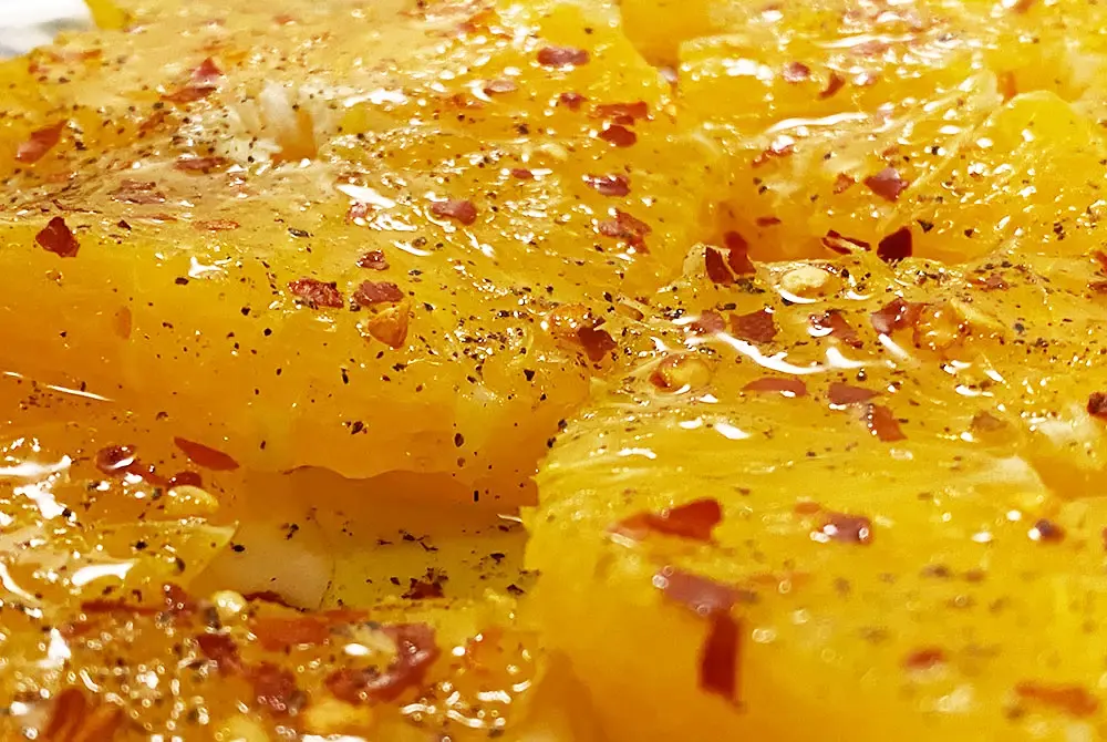 Simple Sicilian style citrus salad crushed red pepper