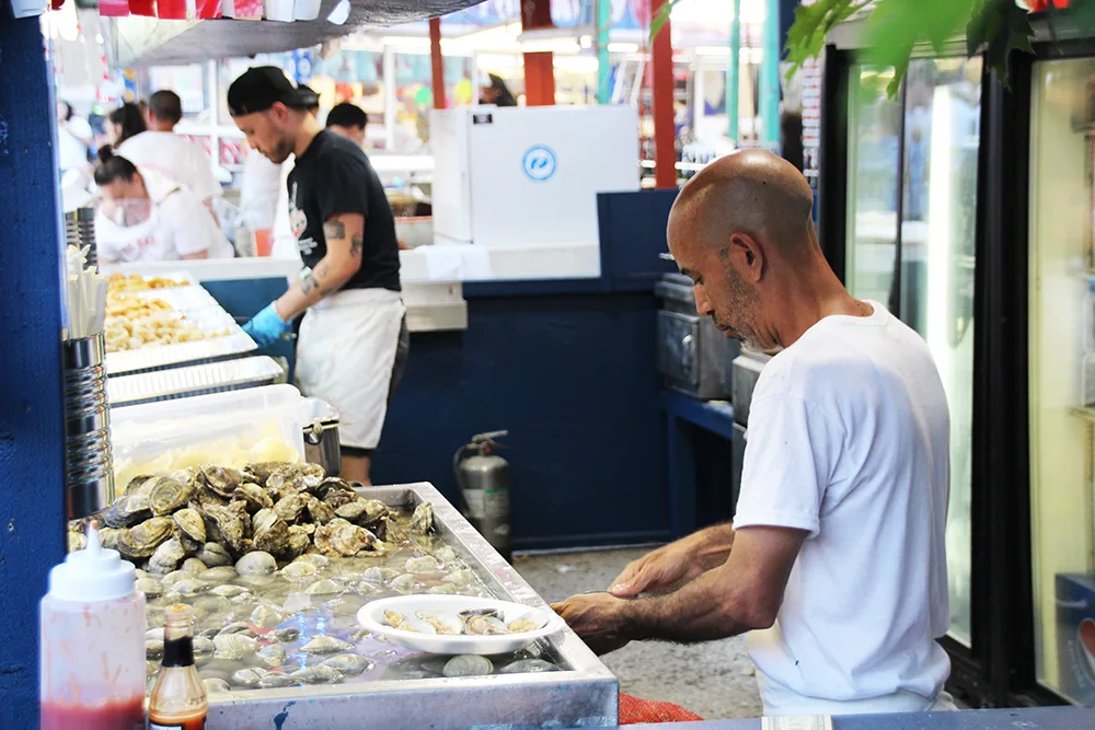 Raw bar oysters and clams are common at the Giglio festival in Williamsburg, Brooklyn