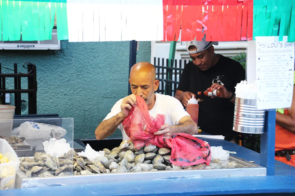 Preparing clams for the clam bar